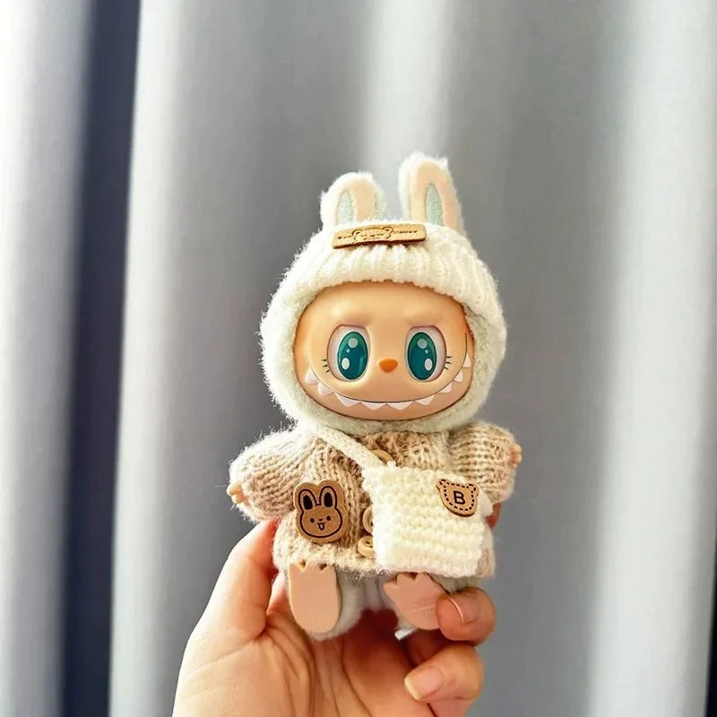 Labubu Sitting Party Dolls Cute Mini Plush Toy with Easter Bunny Sweater Outfit Labubu Series I II Collectible Doll Clothing