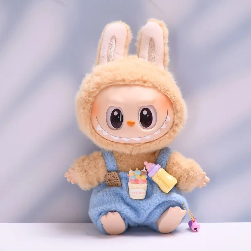 For 15-17 Cm Labubu Clothes Outfit Labubu Sitting Party Bottle Overalls Hat Dolls Accessories Cute Decoration