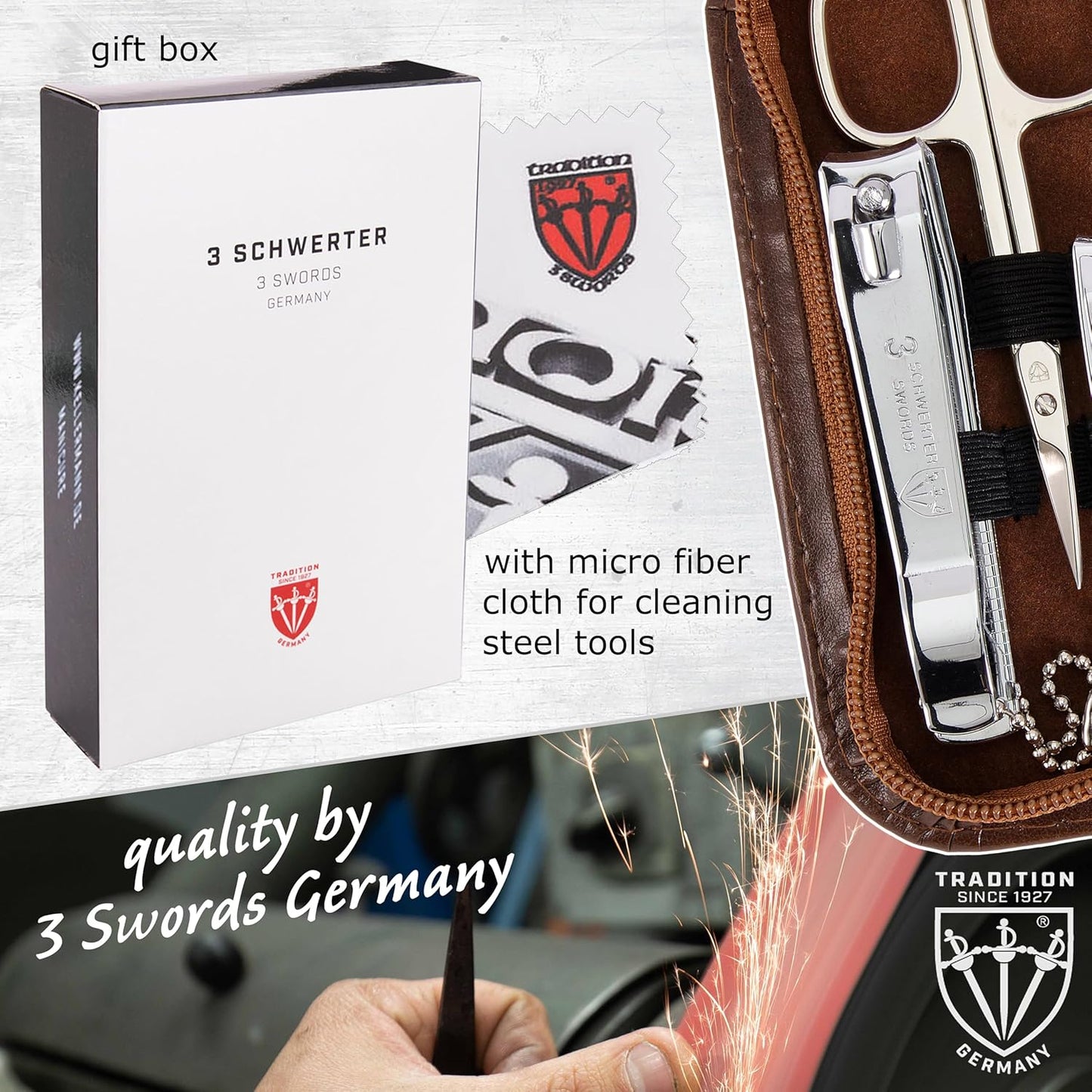 - Brand Quality 8 Piece Manicure Pedicure Grooming Kit Set for Professional Finger & Toe Nail Care Scissors Clipper Fashion Leather Case in Gift Box, Made by 3 Swords (6660)