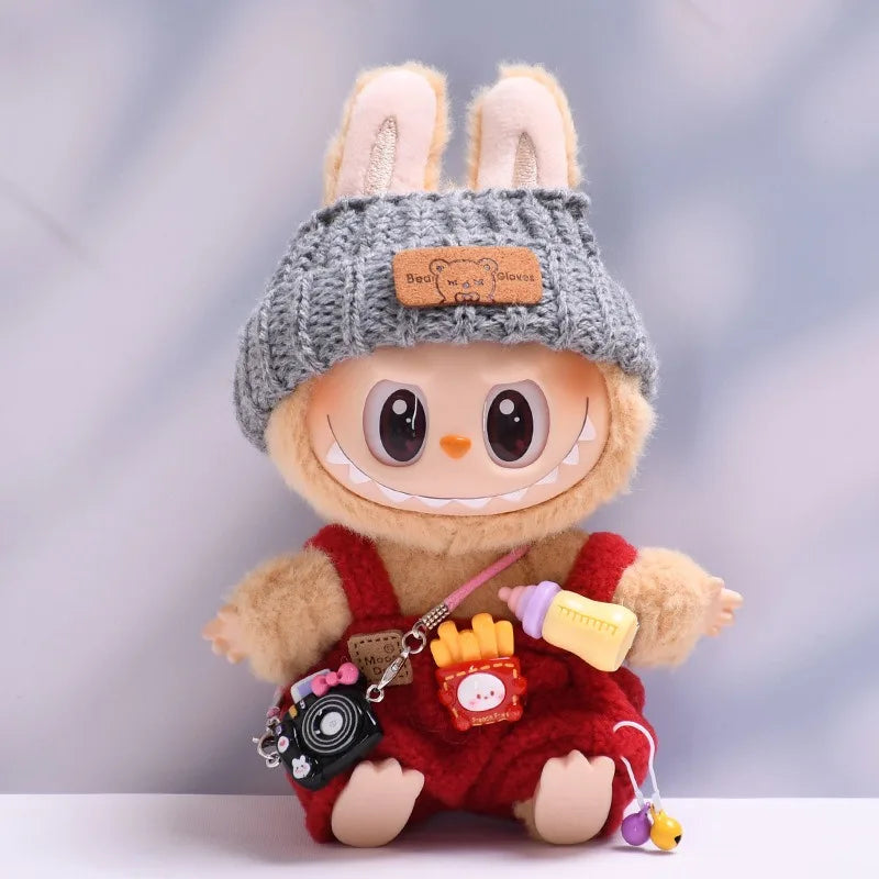 For 15-17 Cm Labubu Clothes Outfit Labubu Sitting Party Bottle Overalls Hat Dolls Accessories Cute Decoration