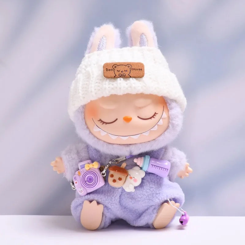 For 15-17 Cm Labubu Clothes Outfit Labubu Sitting Party Bottle Overalls Hat Dolls Accessories Cute Decoration