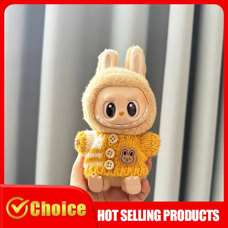 Labubu Sitting Party Dolls Cute Mini Plush Toy with Easter Bunny Sweater Outfit Labubu Series I II Collectible Doll Clothing