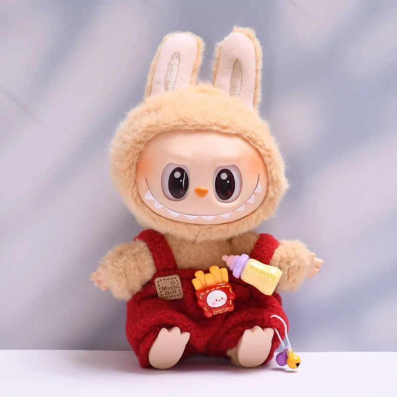For 15-17 Cm Labubu Clothes Outfit Labubu Sitting Party Bottle Overalls Hat Dolls Accessories Cute Decoration