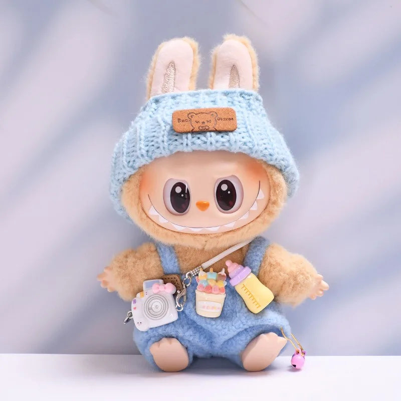 For 15-17 Cm Labubu Clothes Outfit Labubu Sitting Party Bottle Overalls Hat Dolls Accessories Cute Decoration