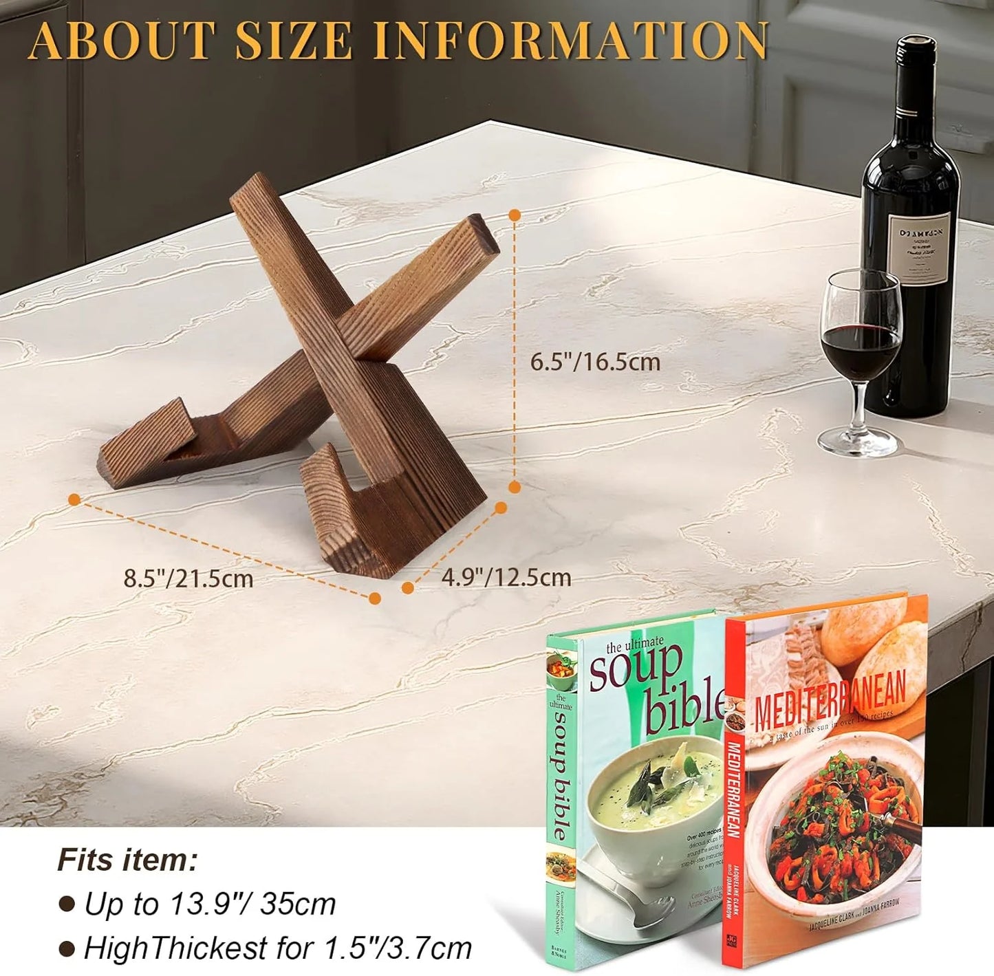 Cookbook Stand for Kitchen, Recipe Book Holder for Kitchen Counter, Wooden Cookbook Holder, Rustic Cook Book Holder Stand - Rustic Brown