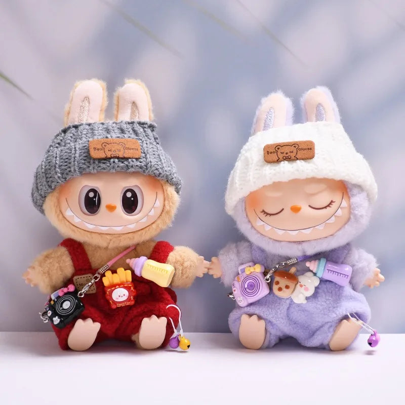 For 15-17 Cm Labubu Clothes Outfit Labubu Sitting Party Bottle Overalls Hat Dolls Accessories Cute Decoration