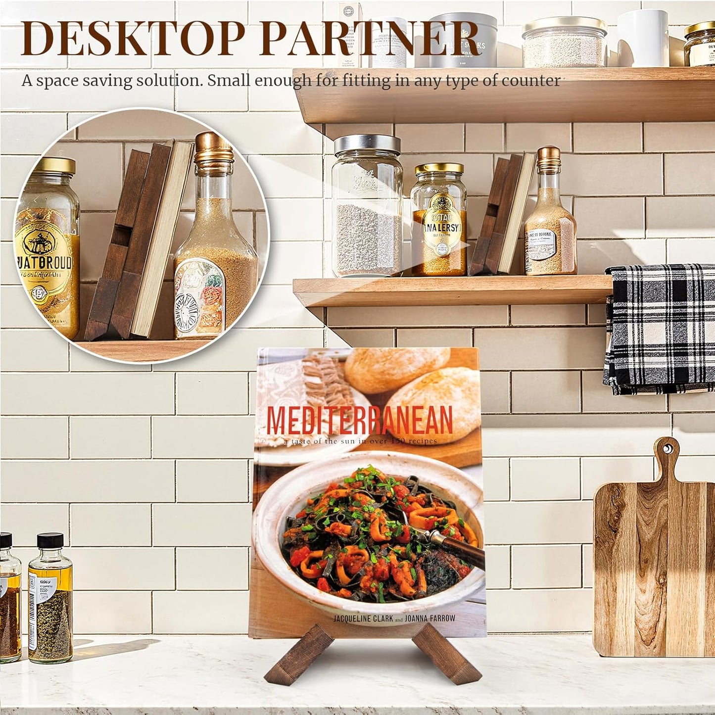 Cookbook Stand for Kitchen, Recipe Book Holder for Kitchen Counter, Wooden Cookbook Holder, Rustic Cook Book Holder Stand - Rustic Brown