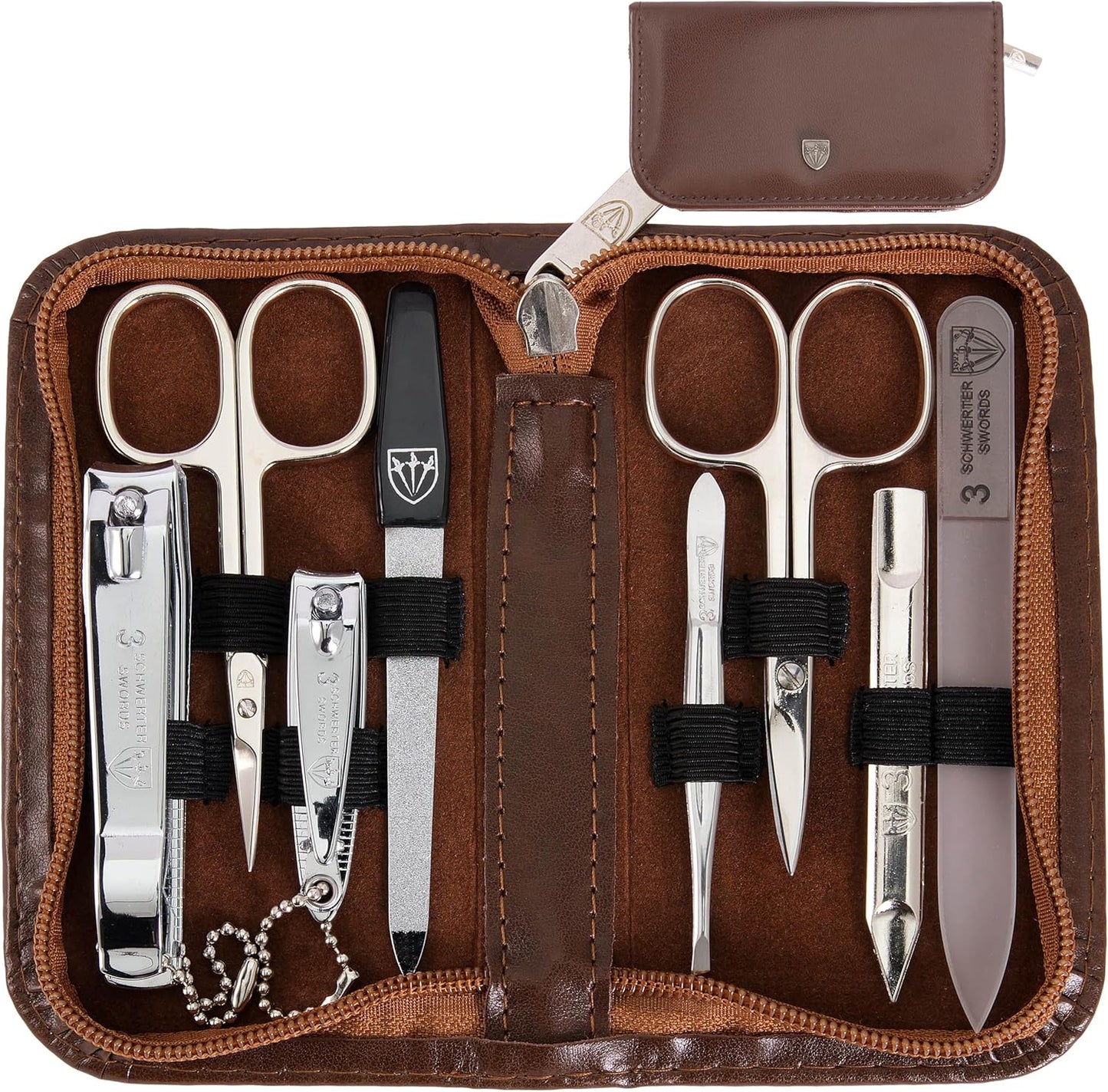 - Brand Quality 8 Piece Manicure Pedicure Grooming Kit Set for Professional Finger & Toe Nail Care Scissors Clipper Fashion Leather Case in Gift Box, Made by 3 Swords (6660)