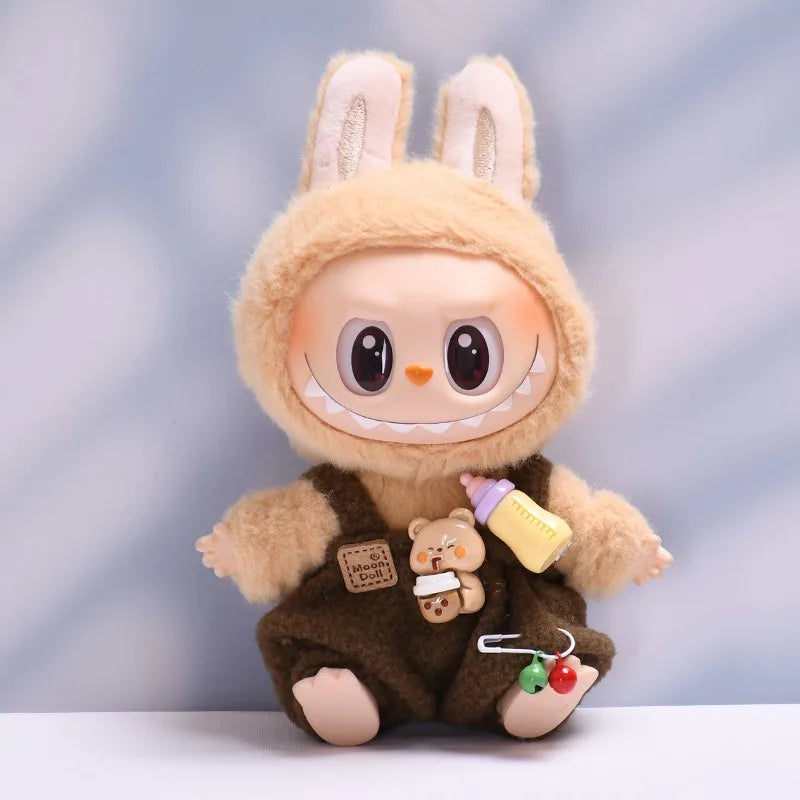 For 15-17 Cm Labubu Clothes Outfit Labubu Sitting Party Bottle Overalls Hat Dolls Accessories Cute Decoration