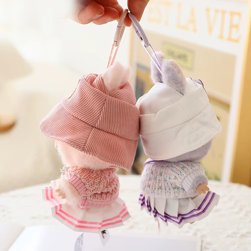 For 17Cm Labubu Mini Doll Clothes Outfit Soft Knitted Sweater Suit Sitting Party JK Pleated Skirt Set Kawaii Bear Dress DIY Toy