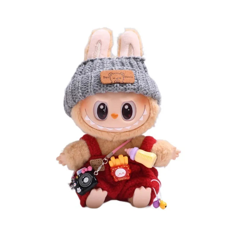 For 15-17 Cm Labubu Clothes Outfit Labubu Sitting Party Bottle Overalls Hat Dolls Accessories Cute Decoration
