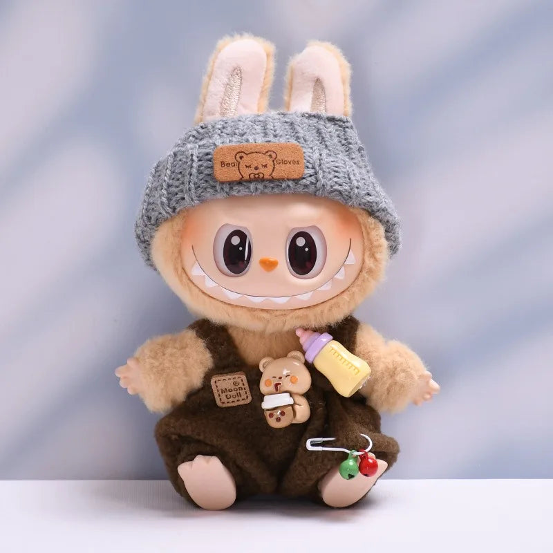 For 15-17 Cm Labubu Clothes Outfit Labubu Sitting Party Bottle Overalls Hat Dolls Accessories Cute Decoration