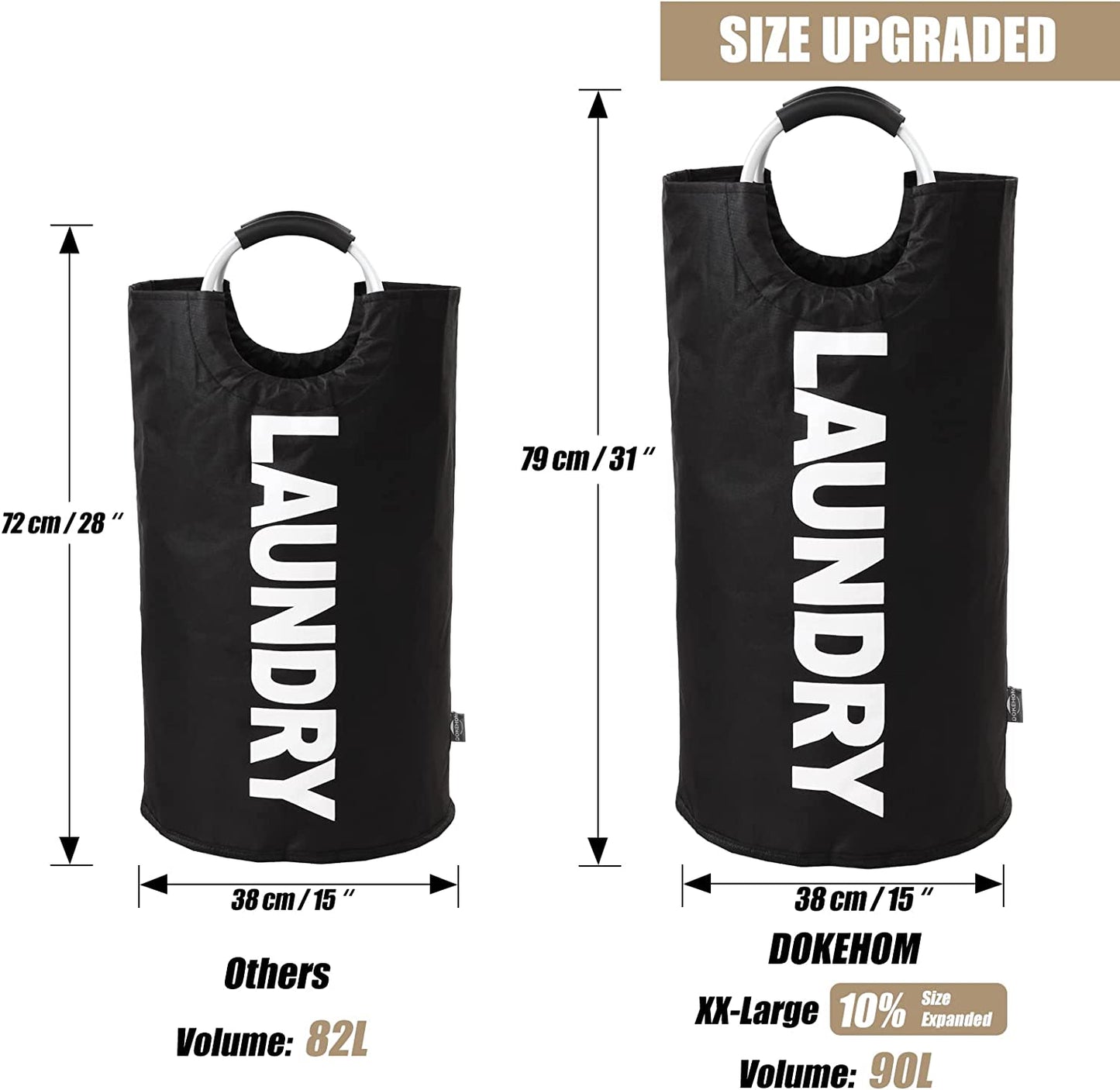 90L Large Laundry Basket, Collapsible Laundry Bag, Freestanding Tall Clothes Hamper, Foldable Washing Bin (Black)